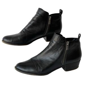 Lucky Brand Women's Black Leather Ankle Bootie Boots Comfort Block Heels, Sz 10M